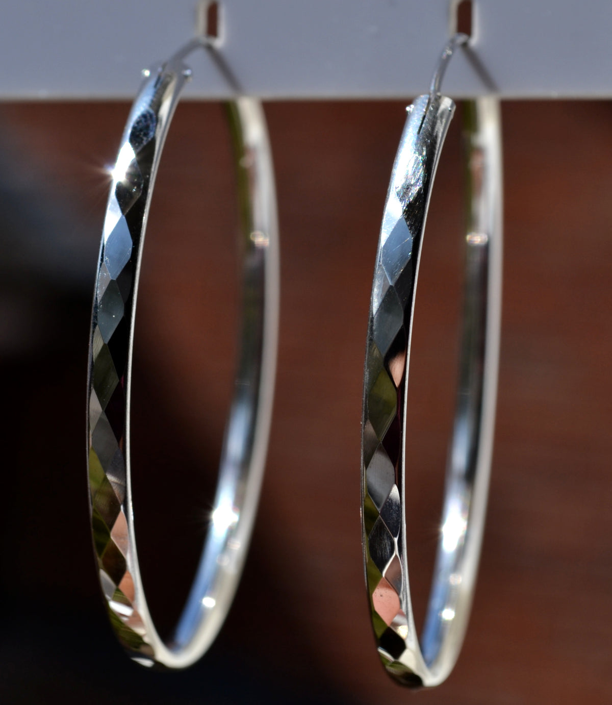 Sterling Silver 925 Rhodium Plated Diamond Cut Diamond Pattern 50mm Large Hoop Earrings