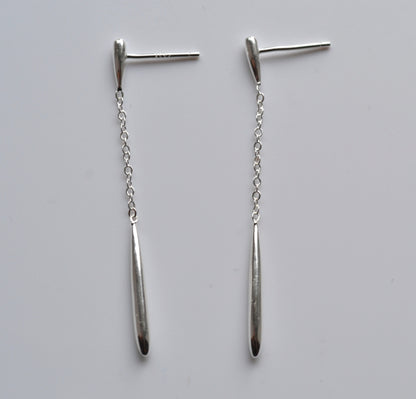 Sterling Silver 925 Elongated Bar Stud Drop Earrings
