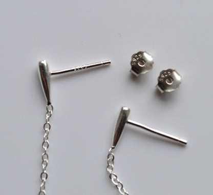 Sterling Silver 925 Elongated Bar Stud Drop Earrings