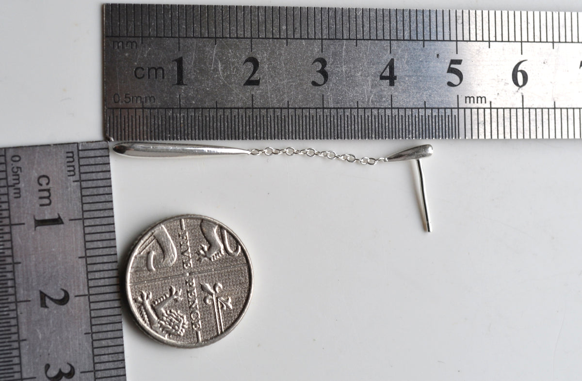 Sterling Silver 925 Elongated Bar Stud Drop Earrings