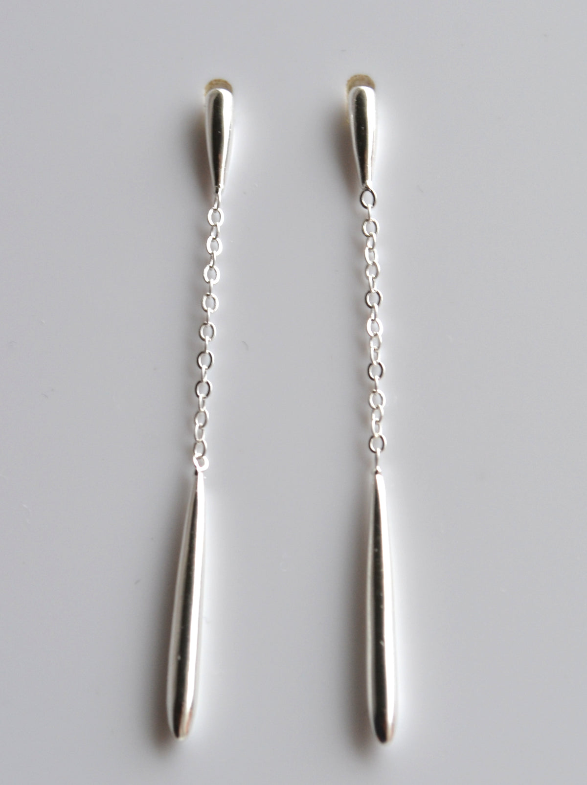 Sterling Silver 925 Elongated Bar Stud Drop Earrings