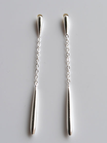 Sterling Silver 925 Elongated Bar Stud Drop Earrings