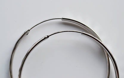 Sterling Silver 925 Rhodium Plated Diamond Cut Diamond Pattern 50mm Large Hoop Earrings