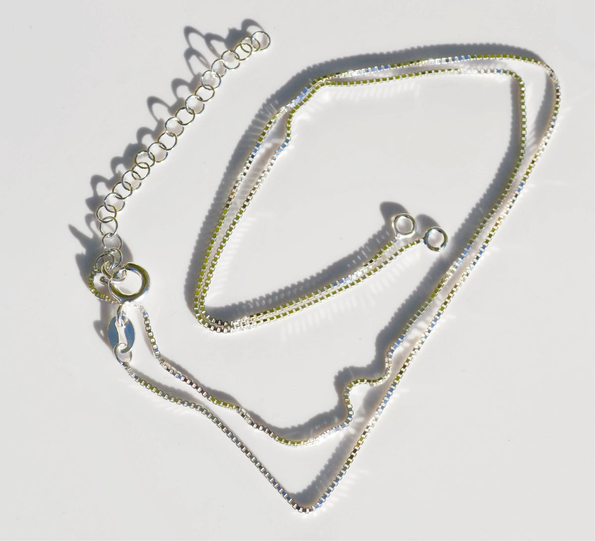 Sterling Silver 925 Multiple Length Box Chains with 2" Extender, Split in the Middle and 2 End Rings - 14"-16", 16-18" Or 18-20" Adjustable