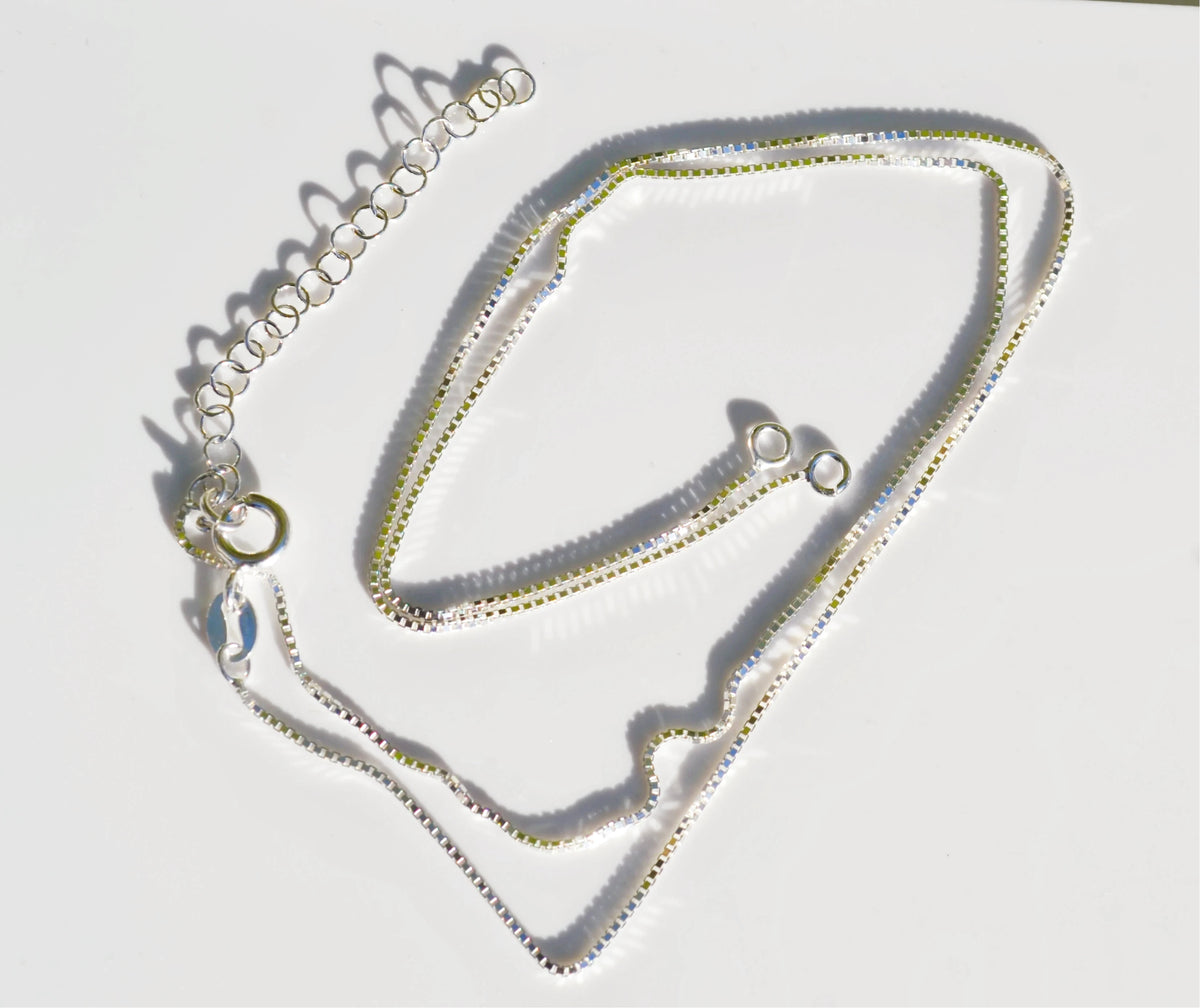 Sterling Silver 925 Multiple Length Box Chains with 2" Extender, Split in the Middle and 2 End Rings - 14"-16", 16-18" Or 18-20" Adjustable