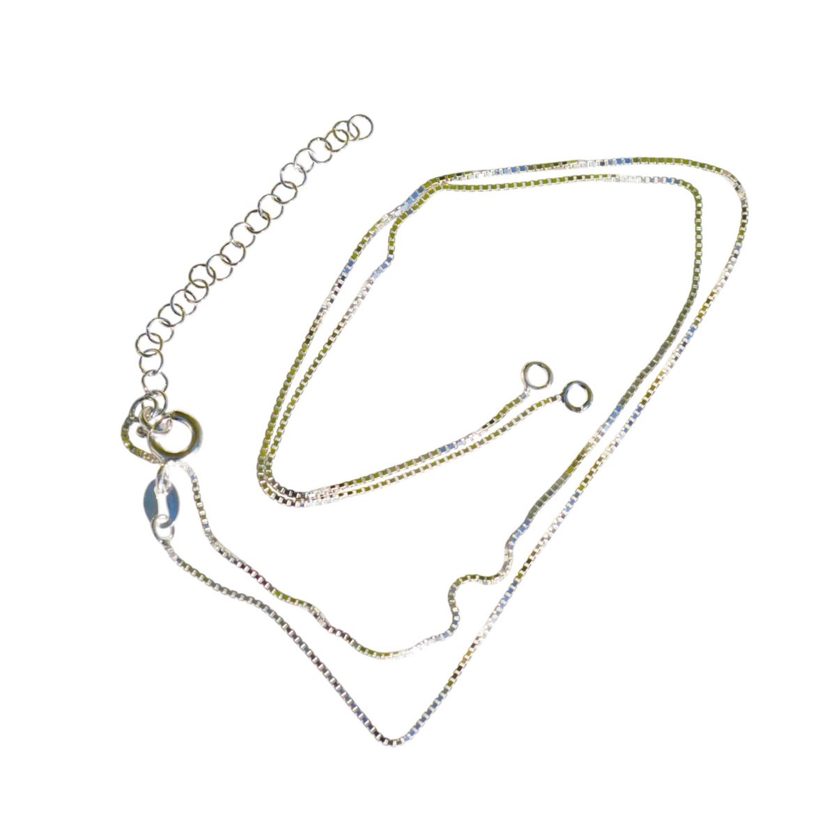 Sterling Silver 925 Multiple Length Box Chains with 2" Extender, Split in the Middle and 2 End Rings - 14"-16", 16-18" Or 18-20" Adjustable