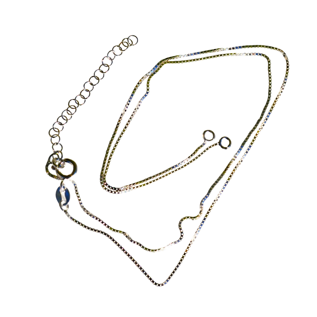 Sterling Silver 925 Multiple Length Box Chains with 2" Extender, Split in the Middle and 2 End Rings - 14"-16", 16-18" Or 18-20" Adjustable