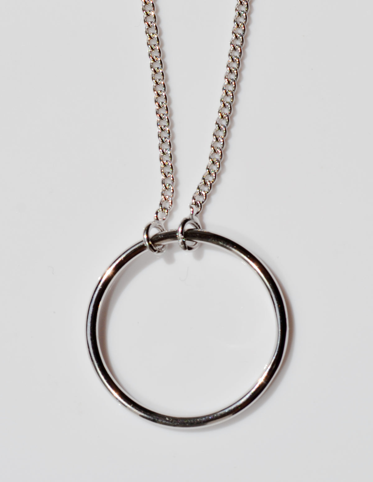 Sterling Silver 925 Rhodium Plated Open Circle Necklace on 15-16 or 16-18 inch Curb Chain