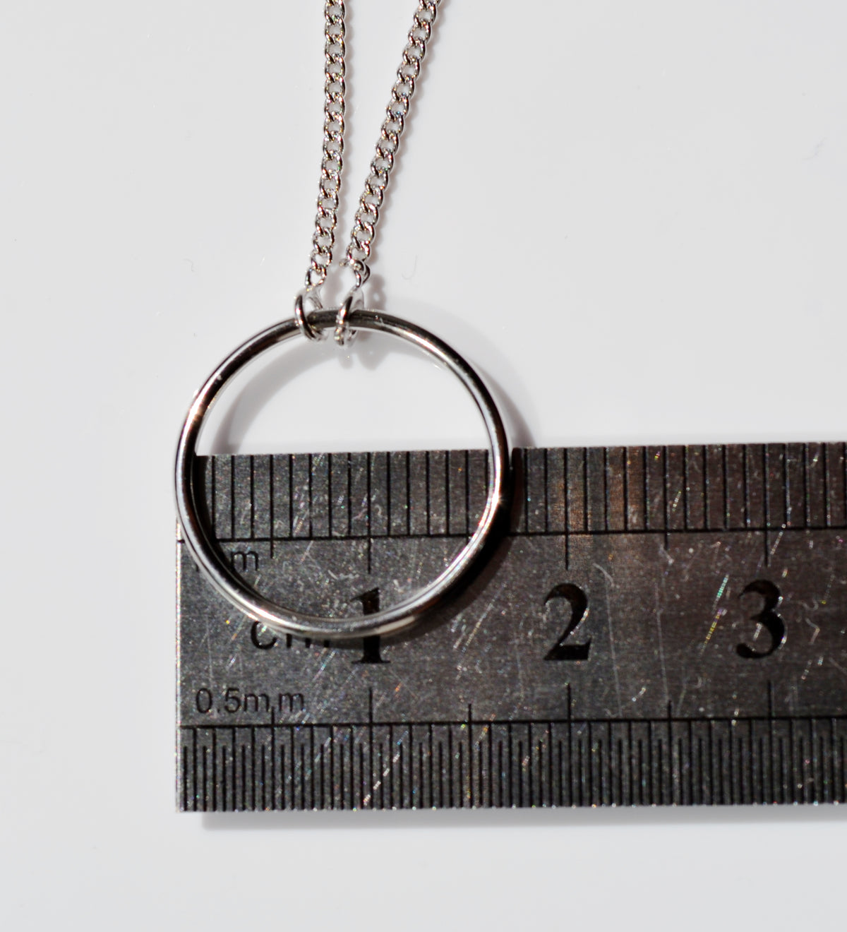 Sterling Silver 925 Rhodium Plated Open Circle Necklace on 15-16 or 16-18 inch Curb Chain