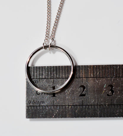Sterling Silver 925 Rhodium Plated Open Circle Necklace on 15-16 or 16-18 inch Curb Chain