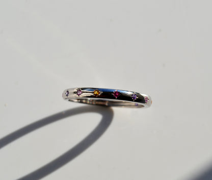 Sterling Silver 925 2mm Wide Multi Coloured CZ Star Set Closed Ring Not Adjustable