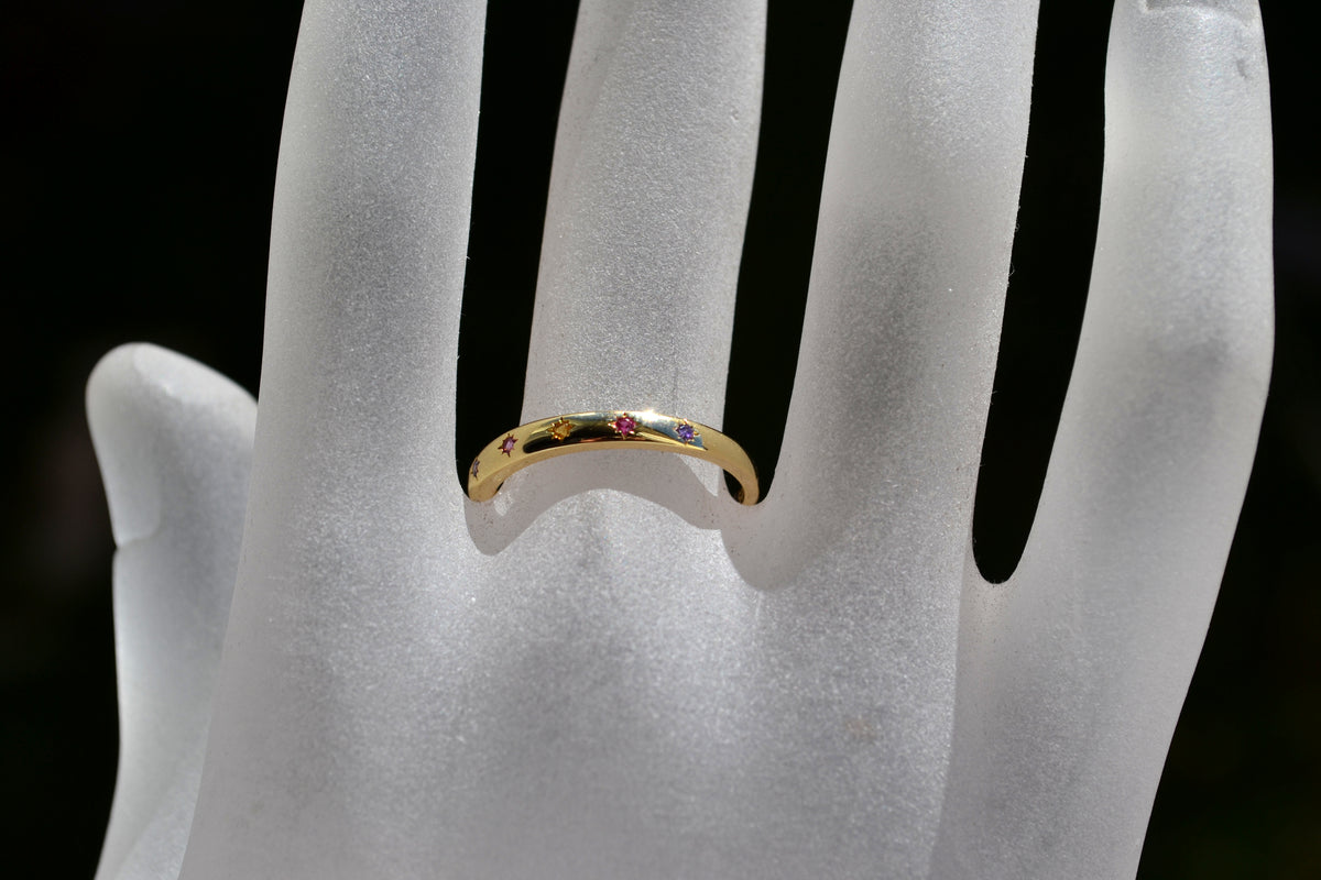 Sterling Silver 925 Yellow Gold Plated 2mm Wide Multi Coloured CZ Star Set Closed Ring Not Adjustable (Copy)