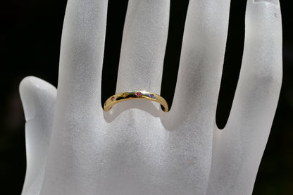 Sterling Silver 925 Yellow Gold Plated 2mm Wide Multi Coloured CZ Star Set Closed Ring Not Adjustable (Copy)