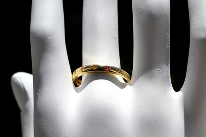 Sterling Silver 925 Yellow Gold Plated 2mm Wide Multi Coloured CZ Star Set Closed Ring Not Adjustable (Copy)